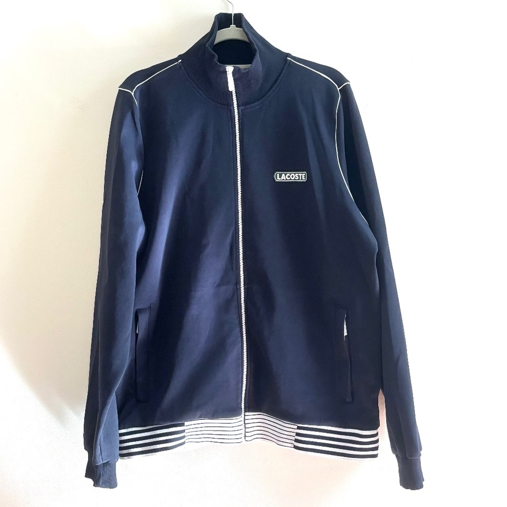 Lacoste Mens XL Track Jacket Full Zip Logo Retro Stripe Preppy Sporty Streetwear